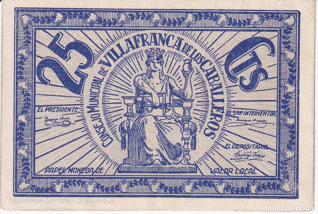 Lokale Banknoten: BILLETE 25 CENTIMOS CONSEJO MUNICIPAL DE VILLAFRANCA DE LOS CABALLEROS A&Ntilde;O 1937 SIN CIRCULAR(TOLEDO)
