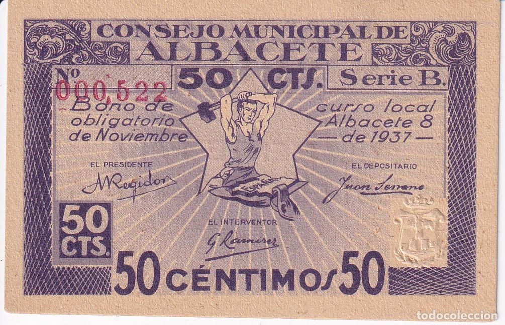 Banconote locali: BILLETE DE 50 CENTIMOS DEL CONSEJO MUNICIPAL DE ALBACETE DEL A&Ntilde;O 1937 SIN CIRCULAR (SC) SELLO SECO