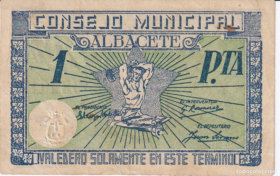 Lokale Banknoten: BILLETE DE 1 PESETA DEL CONSEJO MUNICIPAL DE ALBACETE DEL A&Ntilde;O 1937 CON SELLO SECO