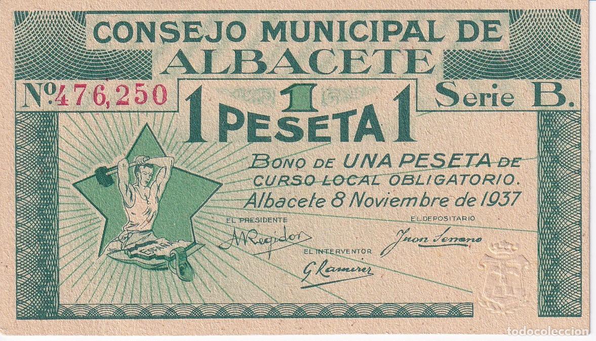 Lokale Banknoten: BILLETE DE 1 PESETA DEL CONSEJO MUNICIPAL DE ALBACETE DEL A&Ntilde;O 1937 SIN CIRCULAR (SC) SELLO SECO