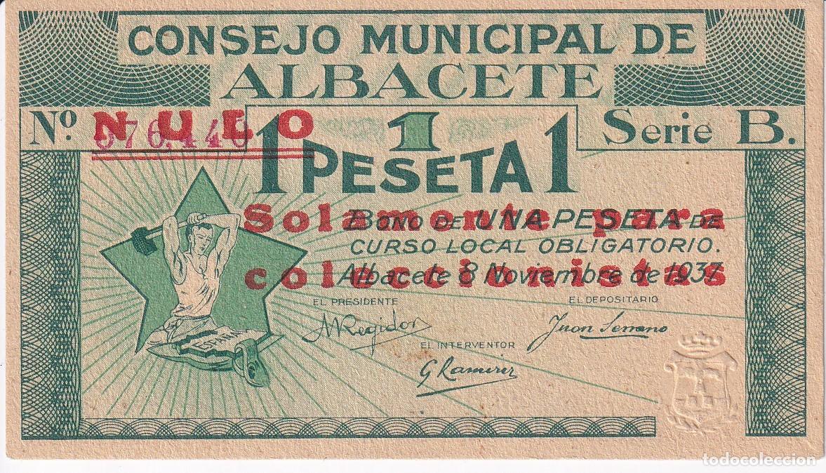 Banconote locali: BILLETE DE 1 PESETA DEL CONSEJO MUNICIPAL DE ALBACETE DEL A&Ntilde;O 1937 SIN CIRCULAR (SC) SELLO SECO