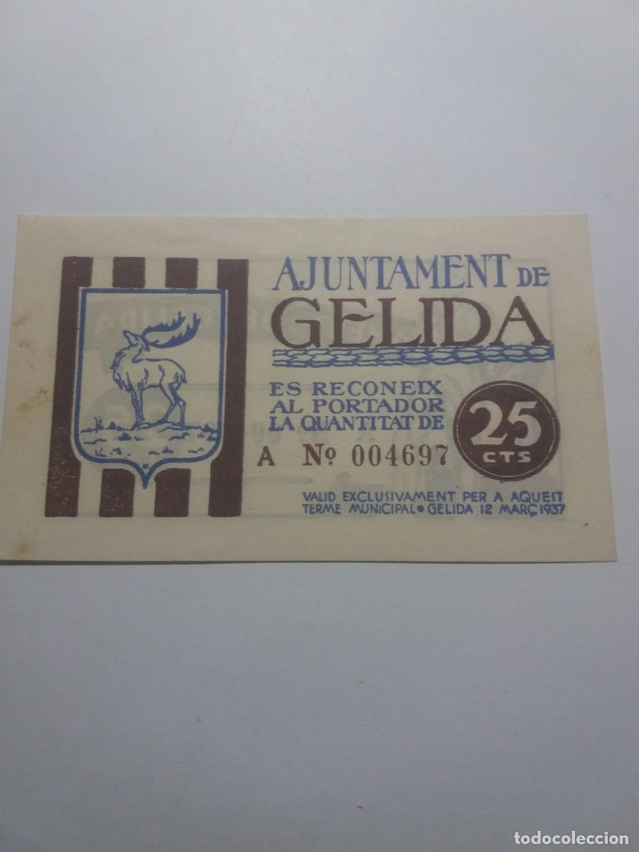 Billetes locales: Billete 25 C&egrave;ntims Ajuntament GELIDA 12 Mar&ccedil; 1937