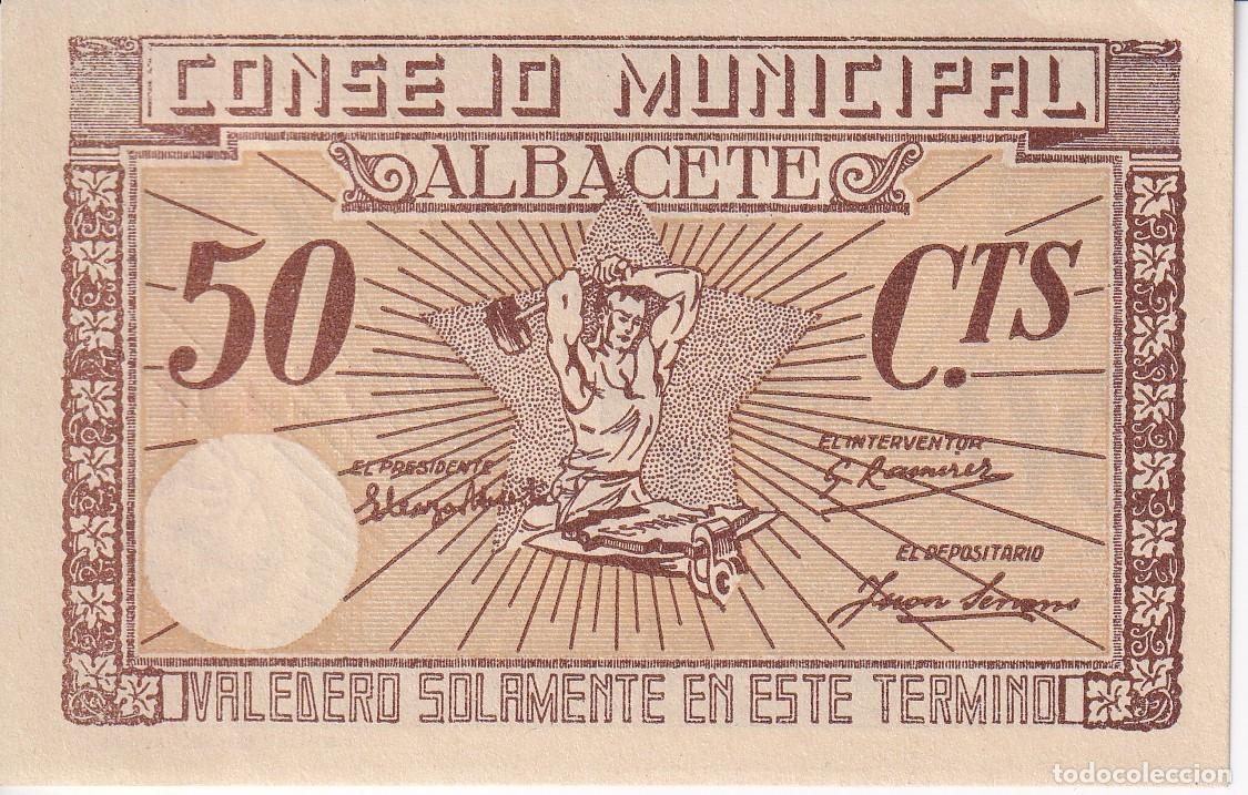 Banconote locali: BILLETE DE 50 CENTIMOS DEL CONSEJO MUNICIPAL DE ALBACETE DEL A&Ntilde;O 1937 SIN CIRCULAR SIN SELLO SECO