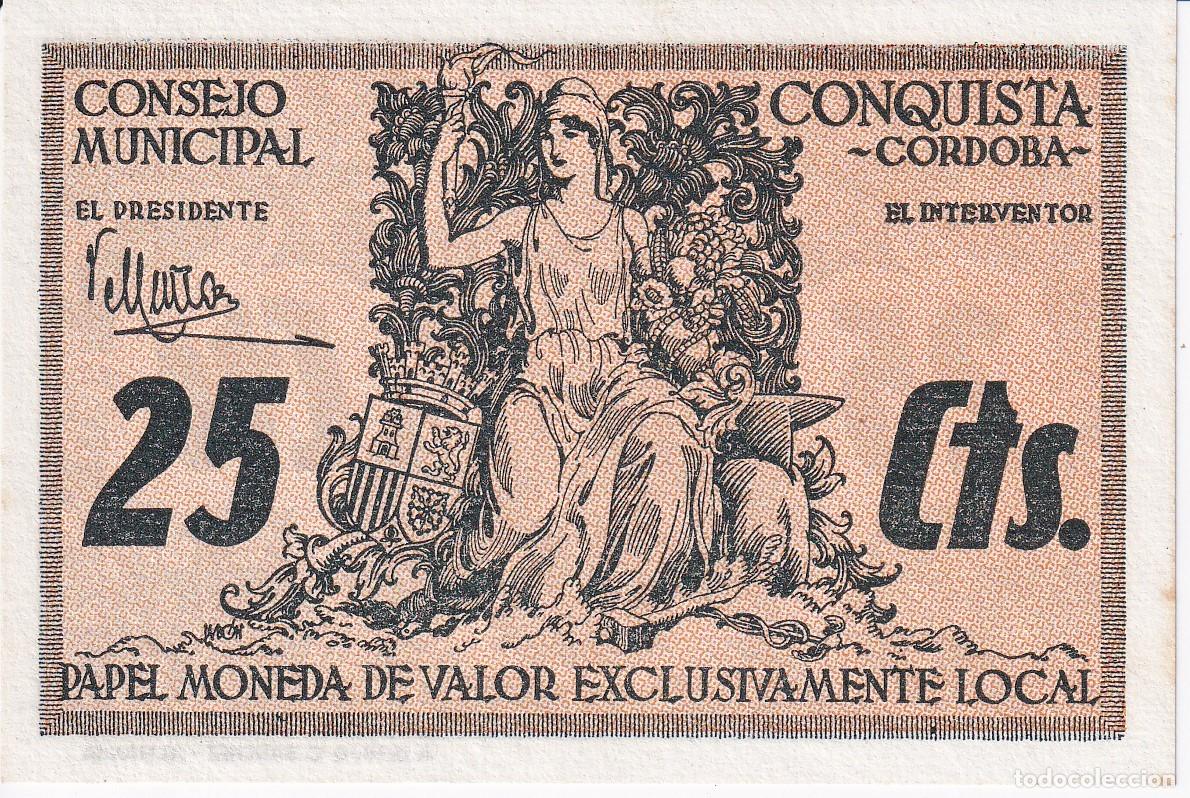 Lokale Banknoten: BILLETE DE 25 CENTIMOS DEL CONSEJO MUNICIPAL CONQUISTA DEL A&Ntilde;O 1937 (CORDOBA)