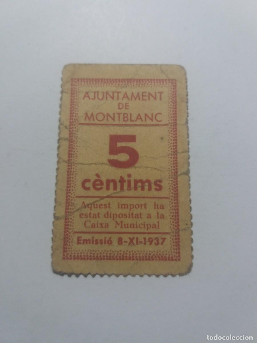 Billetes locales: Billete 5 C&egrave;ntims Ajuntament MONTBLANC 8-XI-1937