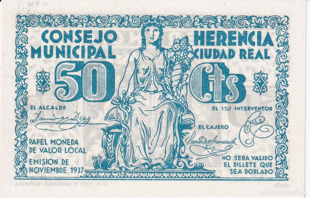 Banconote locali: BILLETE DE 50 CENTIMOS DEL CONSEJO MUNICIPAL DE HERENCIA DEL A&Ntilde;O 1937 SIN CIRCULAR (SC)(CIUDAD REAL)