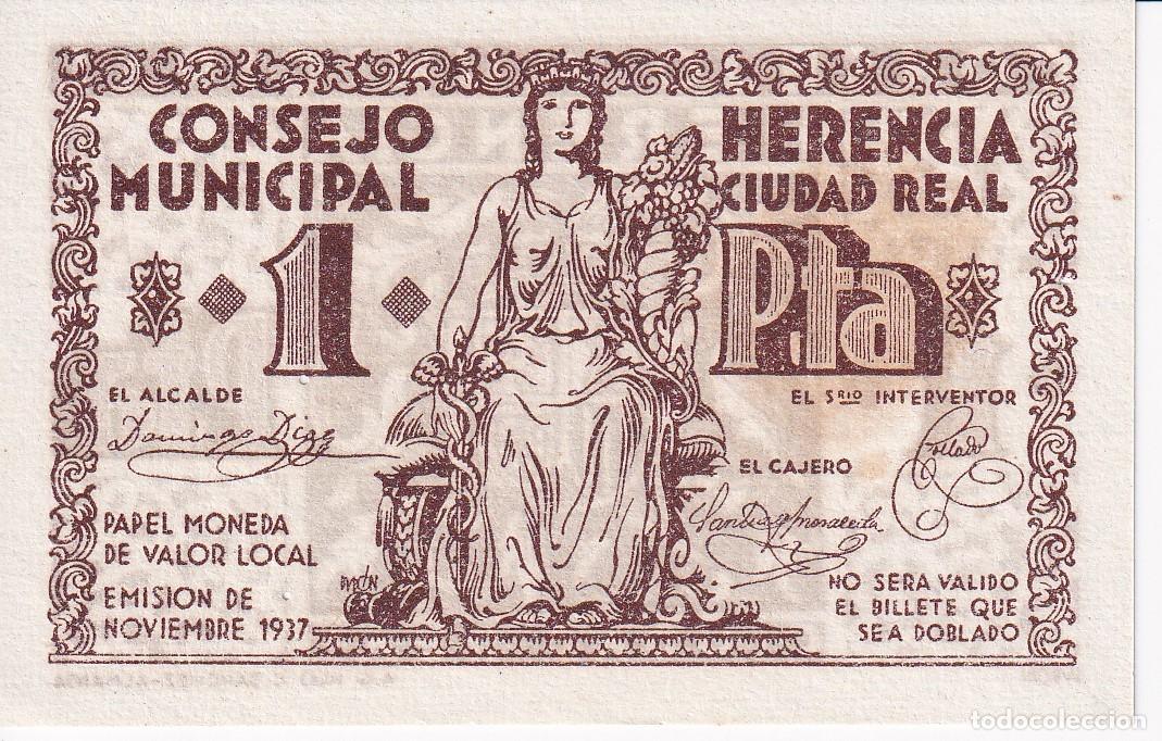 Billetes locales: BILLETE DE 1 PESETA DEL CONSEJO MUNICIPAL DE HERENCIA DEL A&Ntilde;O 1937 SIN CIRCULAR (SC)(CIUDAD REAL)