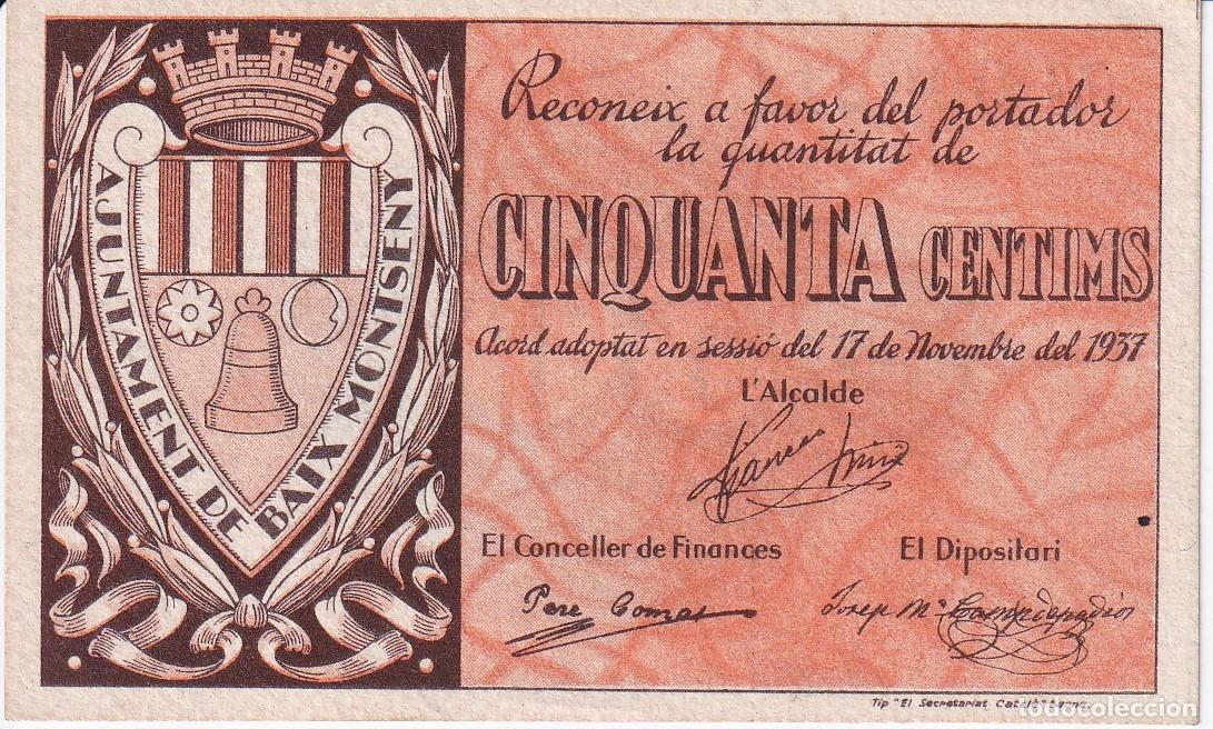 Local Banknotes: BILLETE DE 50 CENTIMOS DEL BAIX MONTSENY DEL A&Ntilde;O 1937 CALIDAD EBC