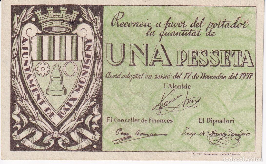 Lokale Banknoten: BILLETE DE 1 PESETA DEL BAIX MONTSENY DEL A&Ntilde;O 1937 CALIDAD EBC