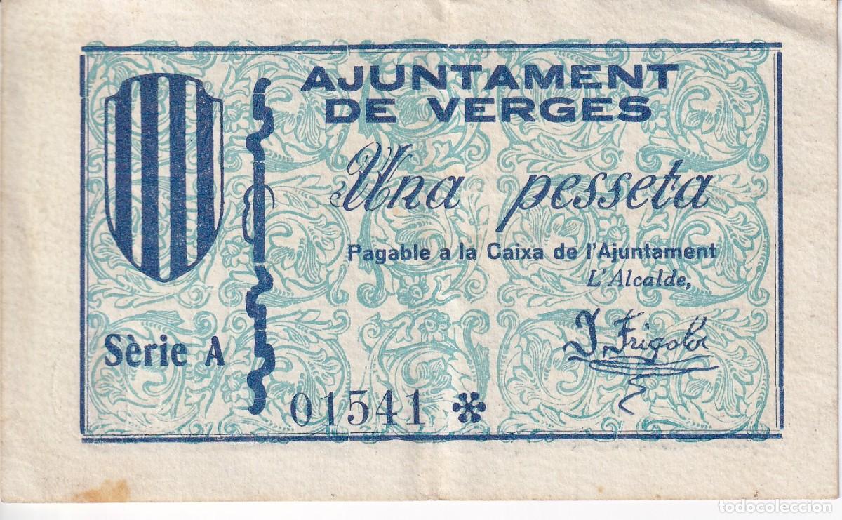Lokale Banknoten: BILLETE DE 1 PESETA DEL AJUNTAMENT DE VERGES DEL A&Ntilde;O 1937