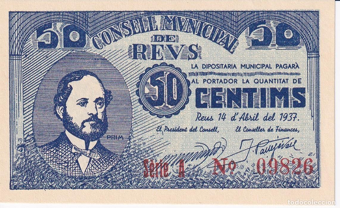 Lokale Banknoten: BILLETE DE 50 CENTIMOS DEL CONSELL MUNICIPAL DE REUS DEL A&Ntilde;O 1937 SERIE A SIN CIRCULAR (SC)