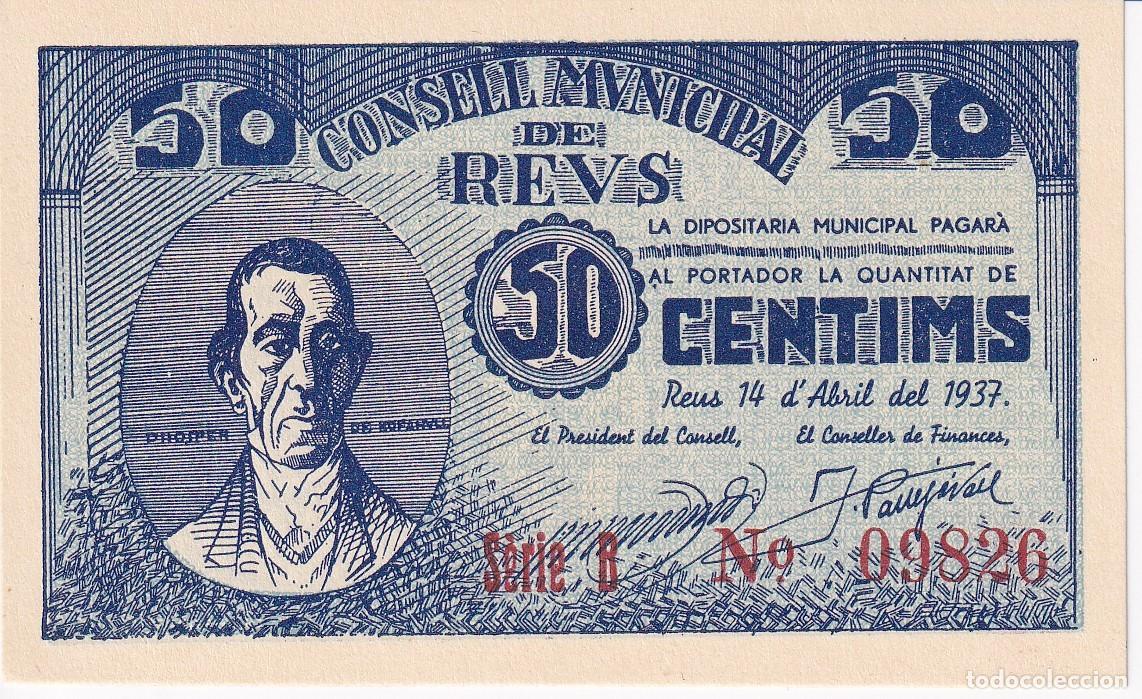Lokale Banknoten: BILLETE DE 50 CENTIMOS DEL CONSELL MUNICIPAL DE REUS DEL A&Ntilde;O 1937 SERIE B SIN CIRCULAR (SC)