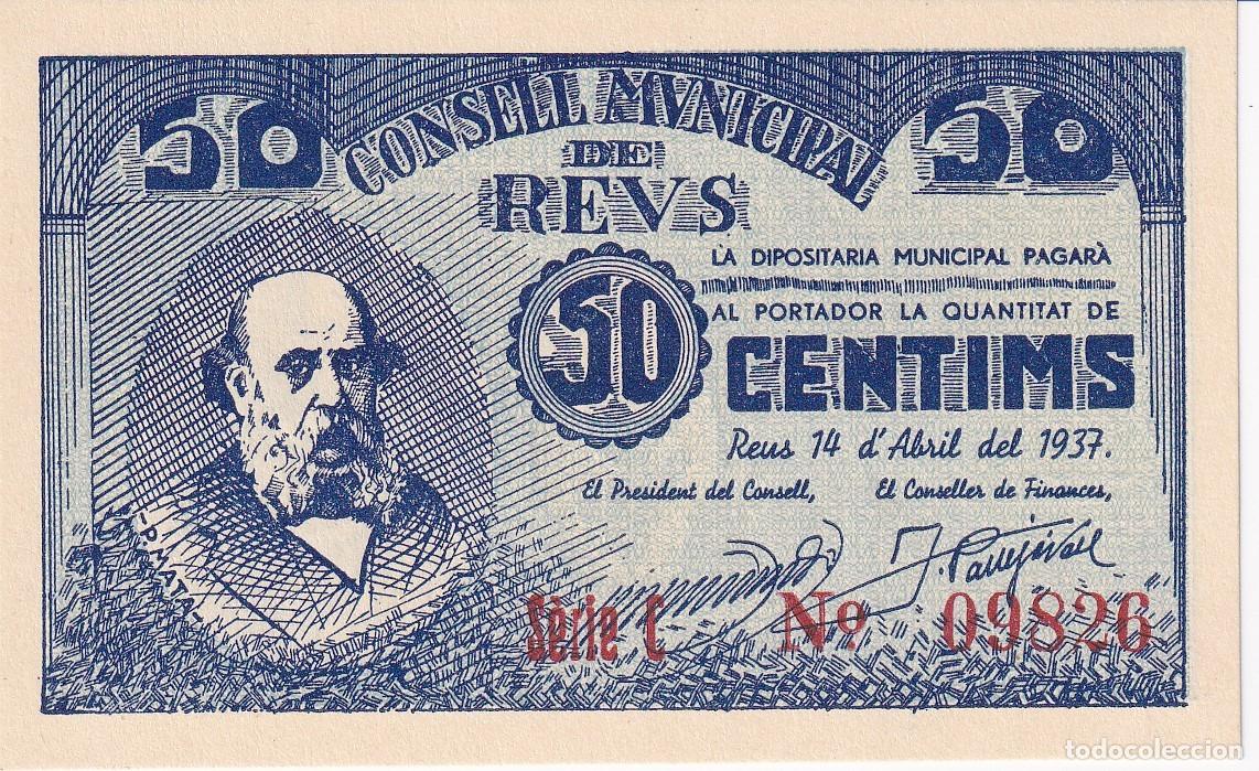 Local Banknotes: BILLETE DE 50 CENTIMOS DEL CONSELL MUNICIPAL DE REUS DEL A&Ntilde;O 1937 SERIE C SIN CIRCULAR (SC)