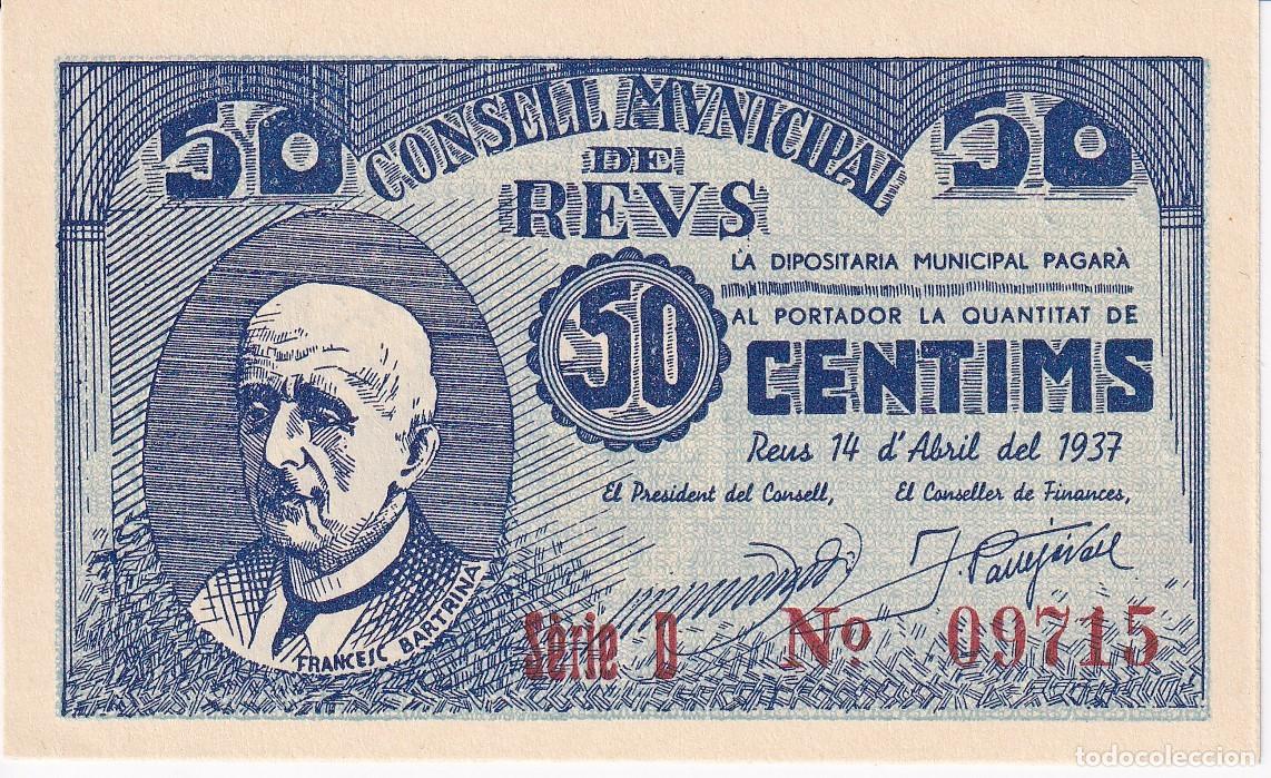 Banconote locali: BILLETE DE 50 CENTIMOS DEL CONSELL MUNICIPAL DE REUS DEL A&Ntilde;O 1937 SERIE D SIN CIRCULAR (SC)