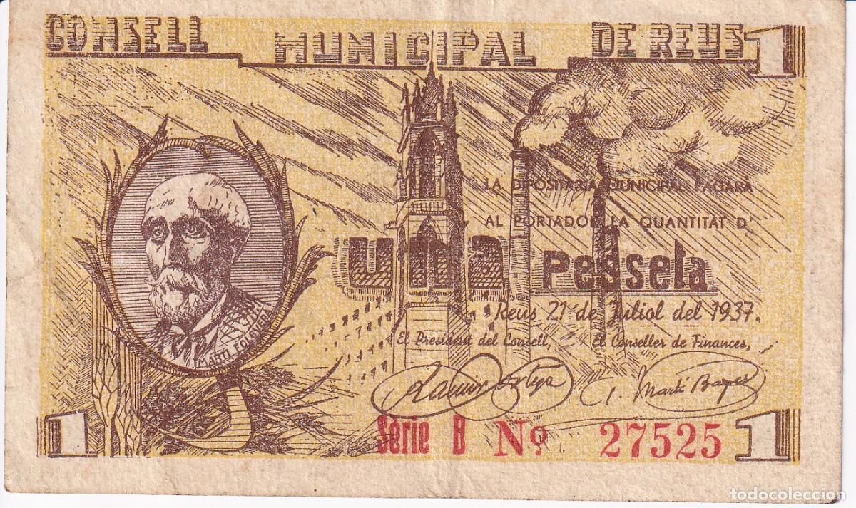 Lokale Banknoten: BILLETE DE 1 PESETA DEL CONSELL MUNICIPAL DE REUS DEL 21 JULIO 1937 MARTI FOLGUERA SERIE B
