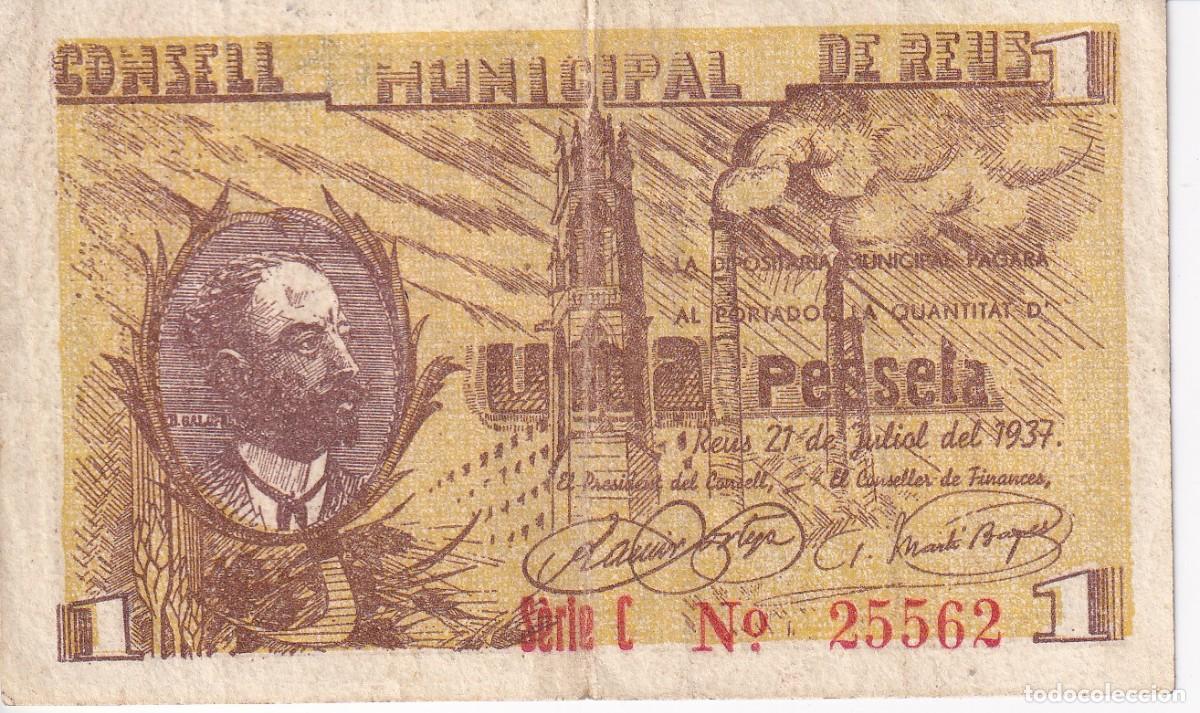 Lokale Banknoten: BILLETE DE 1 PESETA DEL CONSELL MUNICIPAL DE REUS DEL A&Ntilde;O 1937 SERIE C