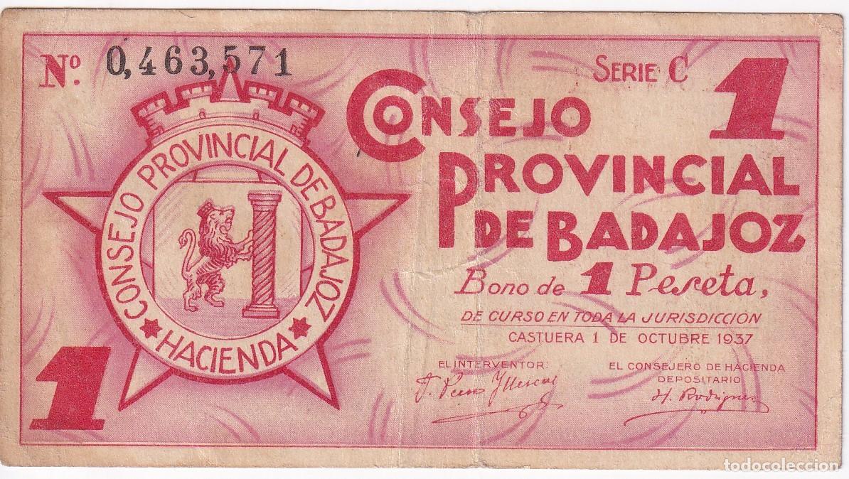 Lokale Banknoten: BILLETE DE 1 PESETA DEL CONSEJO MUNICIPAL DE BADAJOZ DEL A&Ntilde;O 1937
