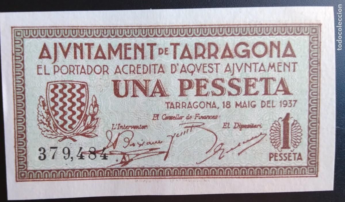 Billetes locales: TARRAGONA *1937* UNA PESSETA N&ordm; 379,484 * 18 MAIG del 1937 * S/C.