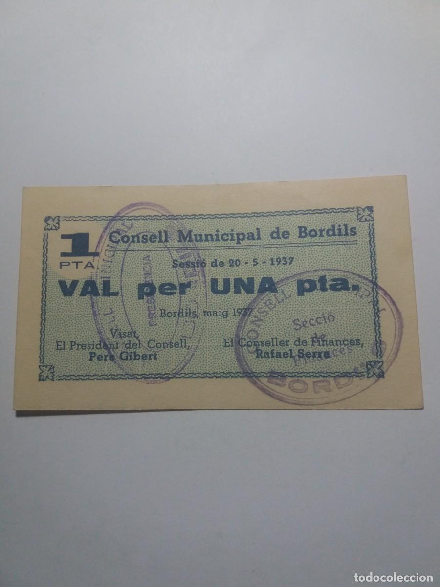 Billetes locales: Billete 1 pesseta Consell Municipal BORDILS Maig 1937