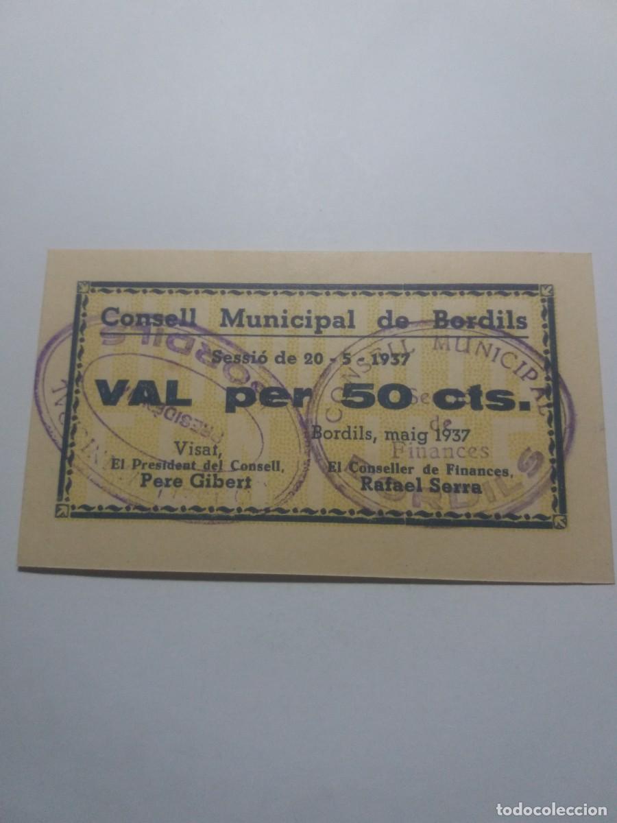 Billetes locales: Billete 50 C&egrave;ntims Consell Municipal BORDILS Maig 1937