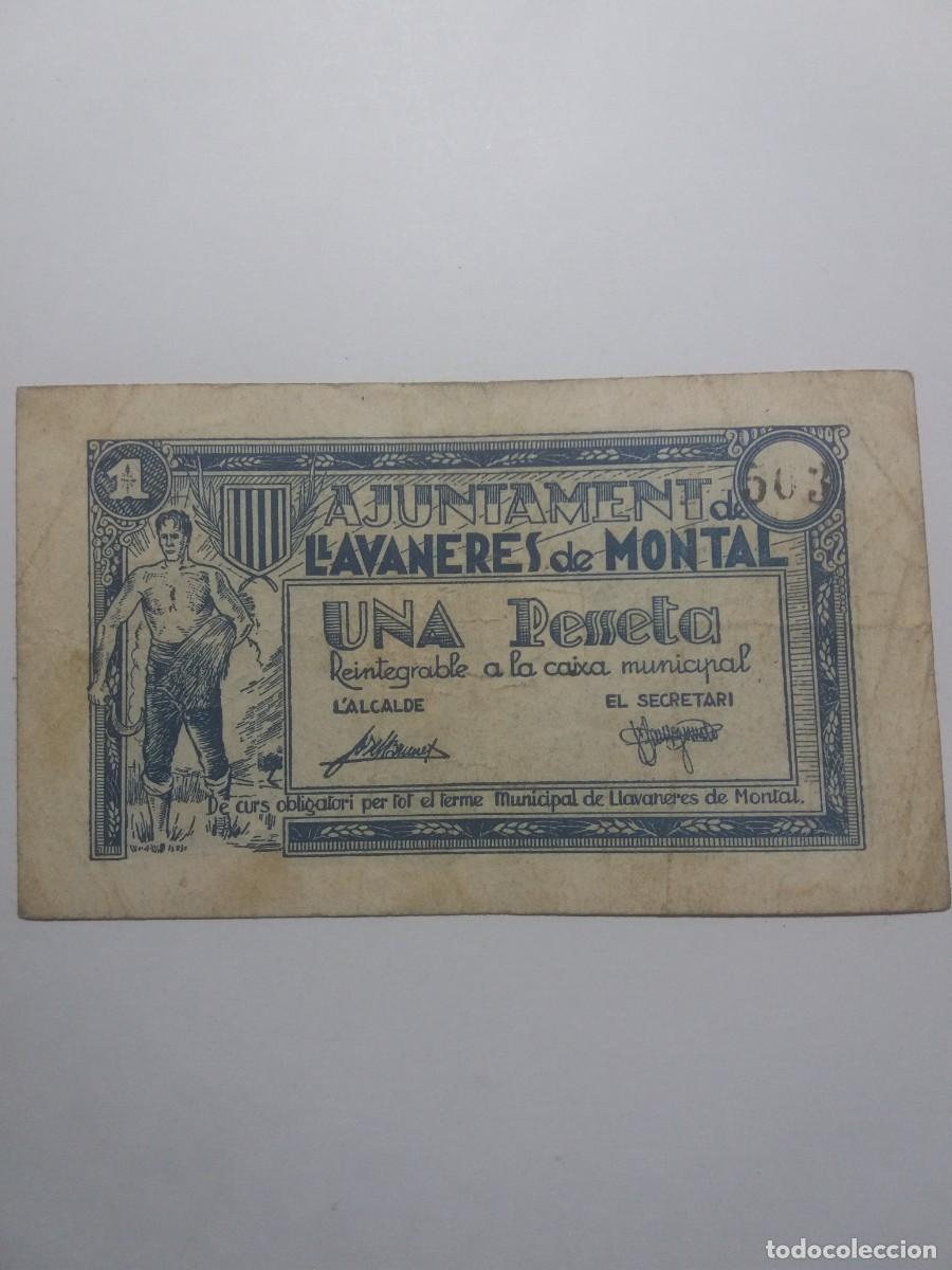 Billetes locales: Billete 1 Pesseta Ajuntament LLAVANERES DE MONTAL