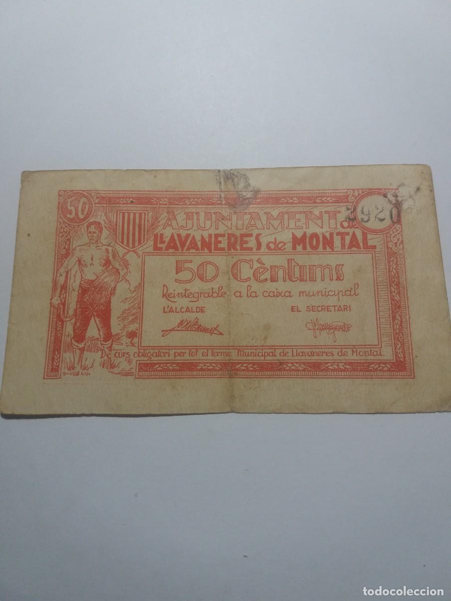 Billetes locales: Billete 50 C&egrave;ntims Ajuntament LLAVANERES DE MONTAL