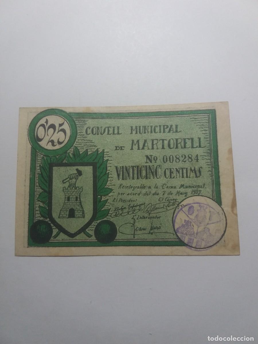 Billetes locales: Billete 25 C&egrave;ntims Consell Municipal MARTORELL 7 Maig 1937