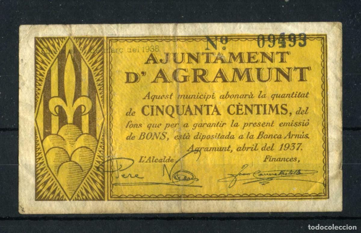 Billetes locales: XS- AGRAMUNT 50 C&egrave;ntims GUERRA CIVIL Abril 1937 T-7
