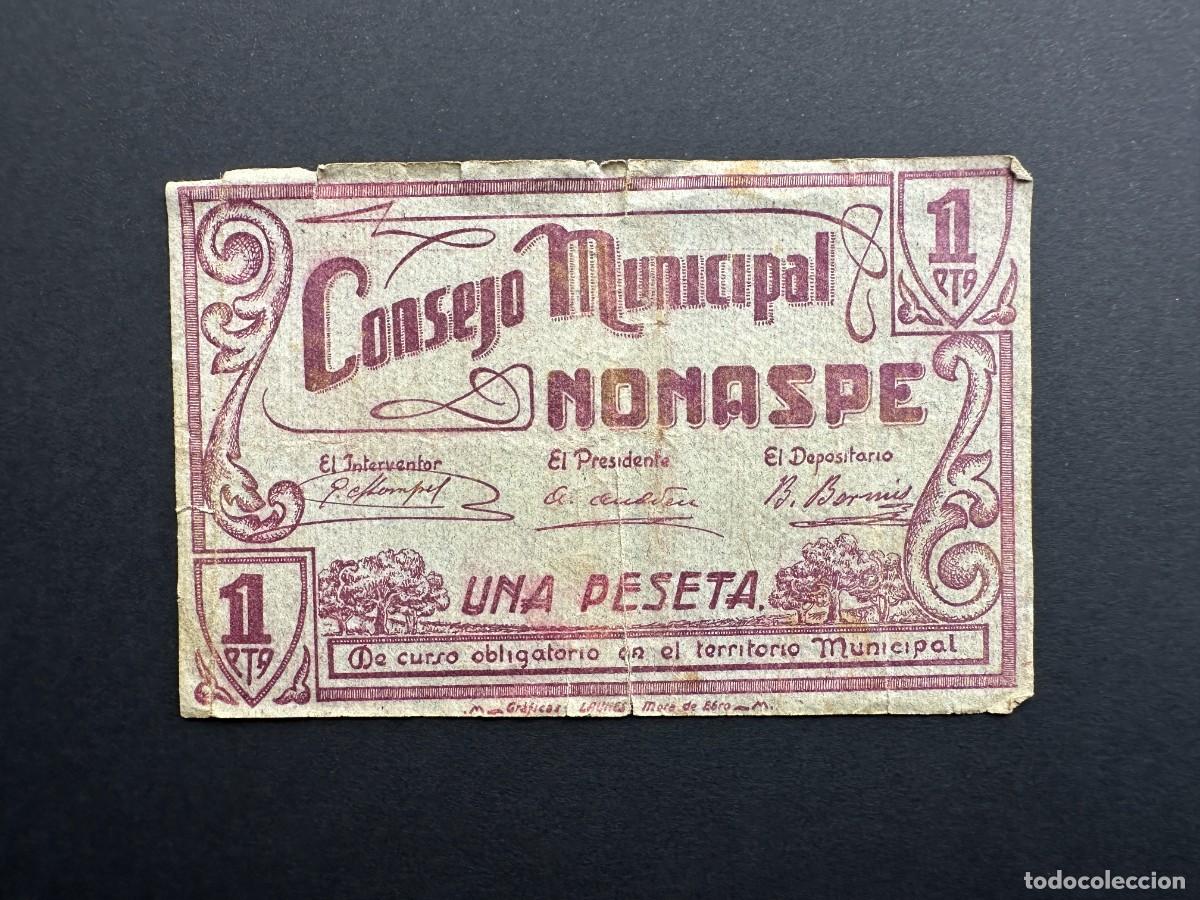 Banconote locali: BILLETE DE 1 PESETA DEL CONSEJO MUNICIPAL DE NONASPE (ZARAGOZA) - BILLETE LOCAL -