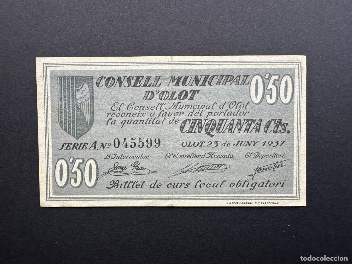Banconote locali: A&Ntilde;O 1937 - BILLETE DE 50 CENTIMOS - CONSELL MUNICIPAL D'OLOT - OLOT - BILLETE LOCAL