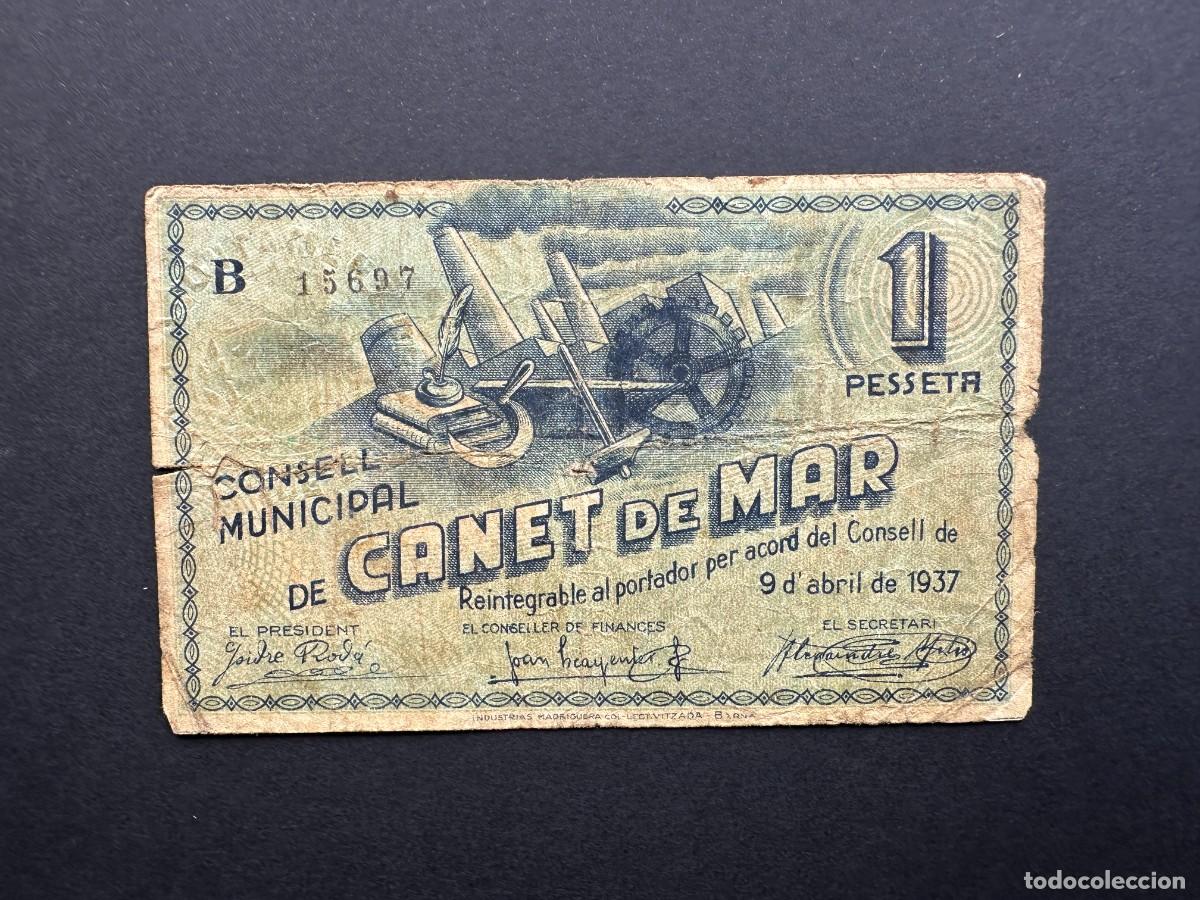 Banconote locali: A&Ntilde;O 1937 - BILLETE DE 1 PESETA - CONSELL MUNICIPAL DE CANET DE MAR - BILLETE LOCAL