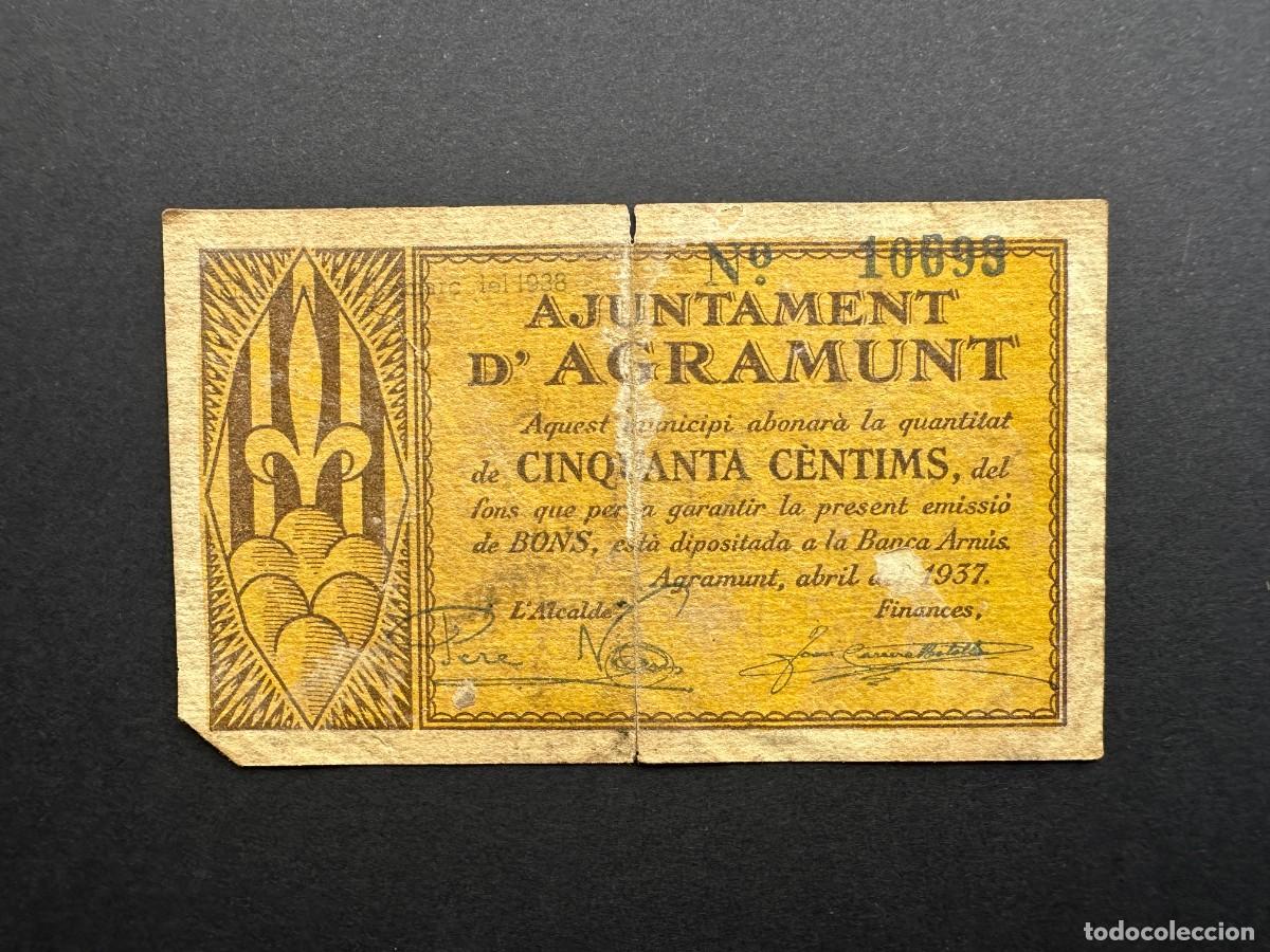Lokale Banknoten: A&Ntilde;O 1937 - BILLETE DE 50 CENTIMOS - AJUNTAMENT D'AGRAMUNT - AGRAMUNT - BILLETE LOCAL