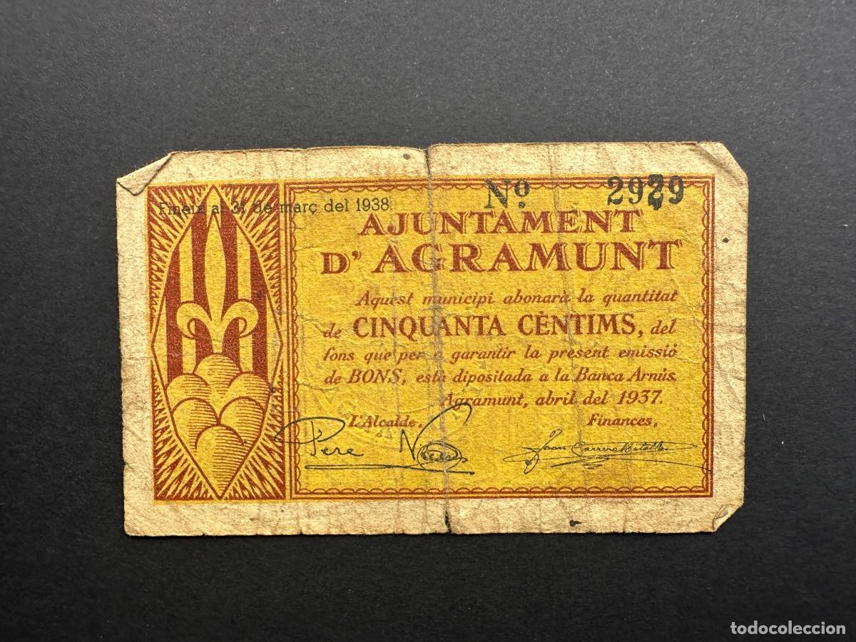Lokale Banknoten: A&Ntilde;O 1937 - BILLETE DE 50 CENTIMOS - AJUNTAMENT D'AGRAMUNT - AGRAMUNT - BILLETE LOCAL