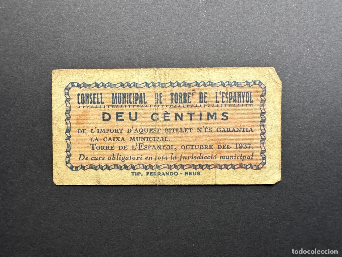 Lokale Banknoten: A&Ntilde;O 1937 - BILLETE DE 10 CENTIMOS - CONSELL MUNICIPAL DE TORRE DE L'ESPA&Ntilde;OL - BILLETE LOCAL