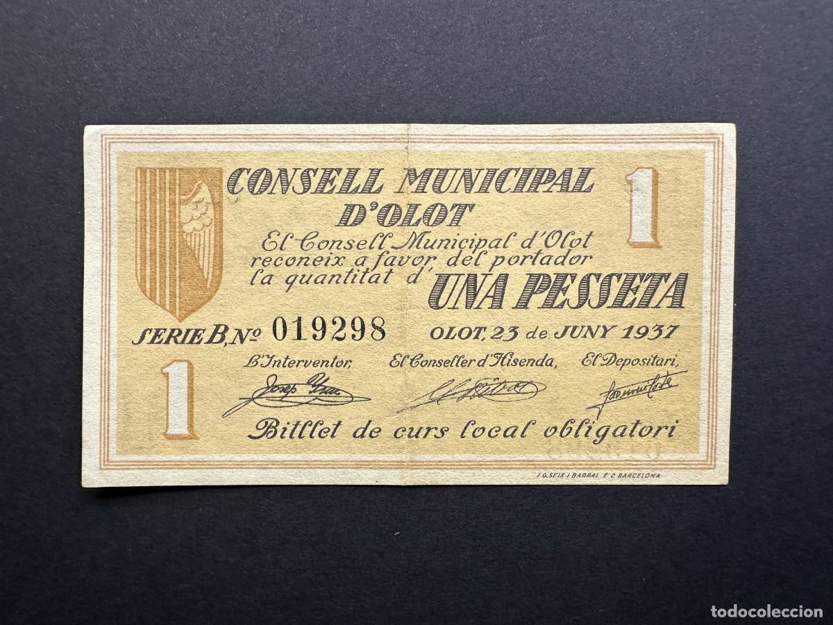 Banconote locali: a&ntilde;o 1937 - BILLETE DE 1 PESETA - CONSELL MUNICIPAL D'OLOT - OLOT - BILLETE LOCAL