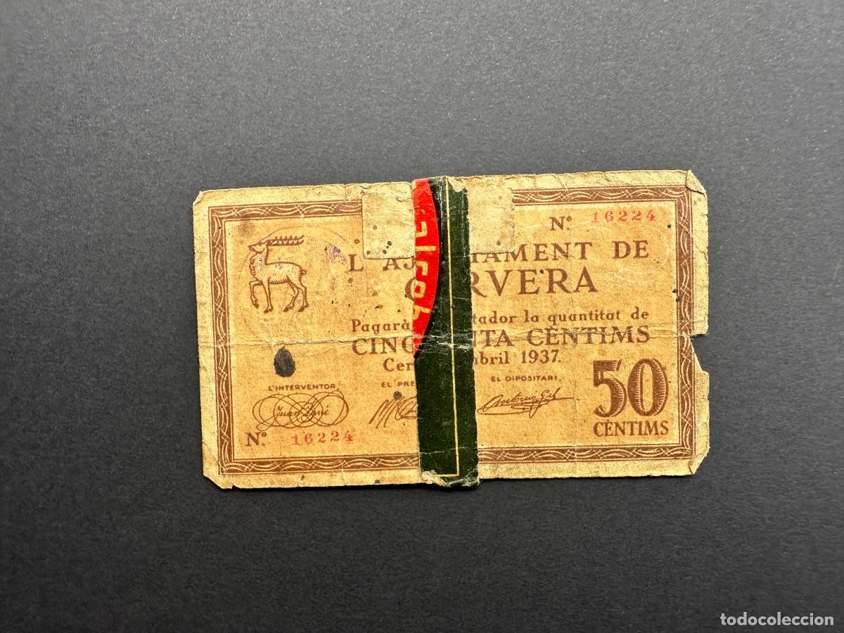 Banconote locali: a&ntilde;o 1937 - BILLETE DE 50 CENTIMOS - ANJUNTAMENT DE CERVERA - BILLETE LOCAL