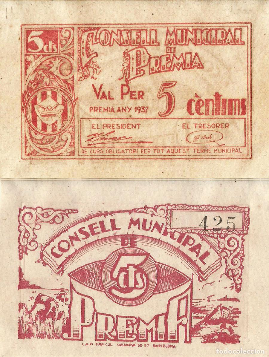 Lokale Banknoten: BILLETE PREMIA DE MAR - 5 CENTIMOS - 1937 - NO CIRCULADO