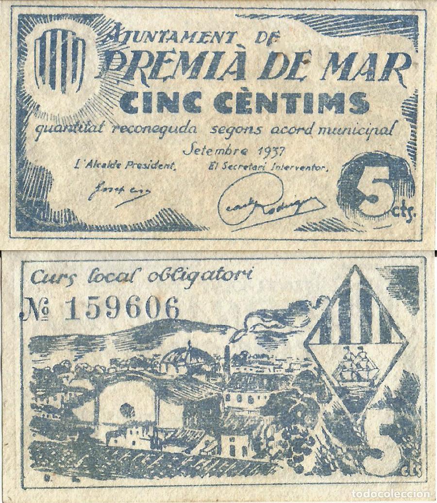 Banconote locali: BILLETE PREMIA DE MAR - 5 CENTIMOS - 1937 - NO CIRCULADO