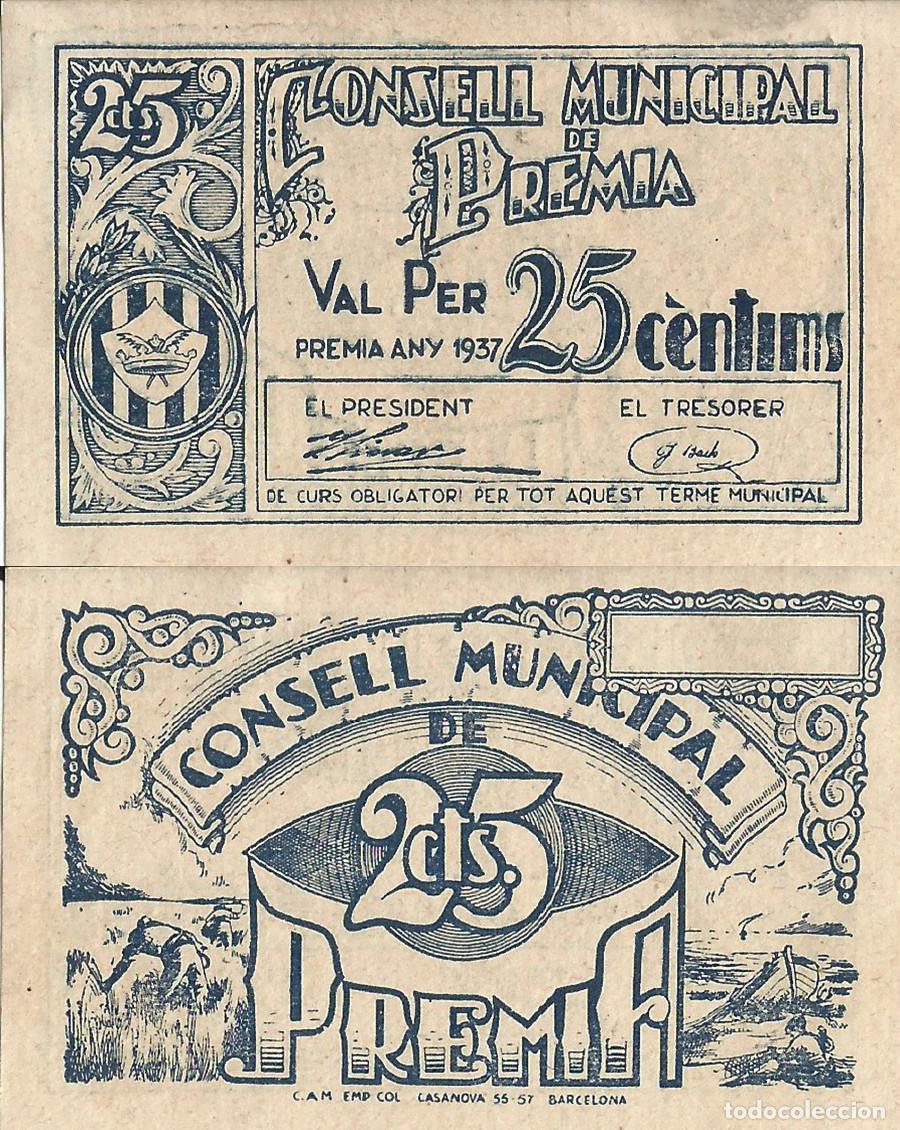 Billetes locales: BILLETE PREMIA DE MAR - 25 CENTIMOS - 1937 - NO CIRCULADO