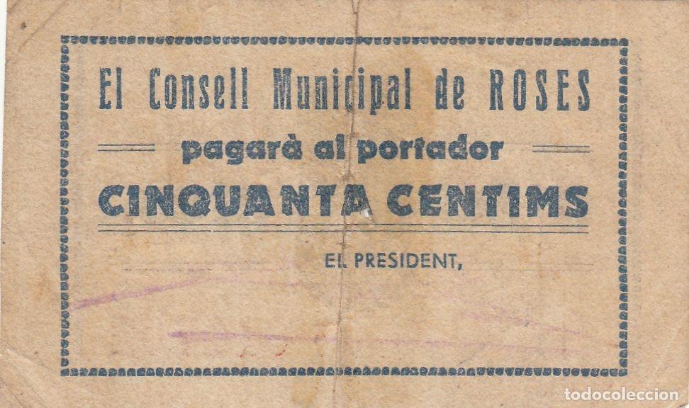 Lokale Banknoten: CRBL0072 BILLETE ESPA&Ntilde;A CONSEJO MUNICIPAL DE ROSES (GIRONA) 50 CTS BC