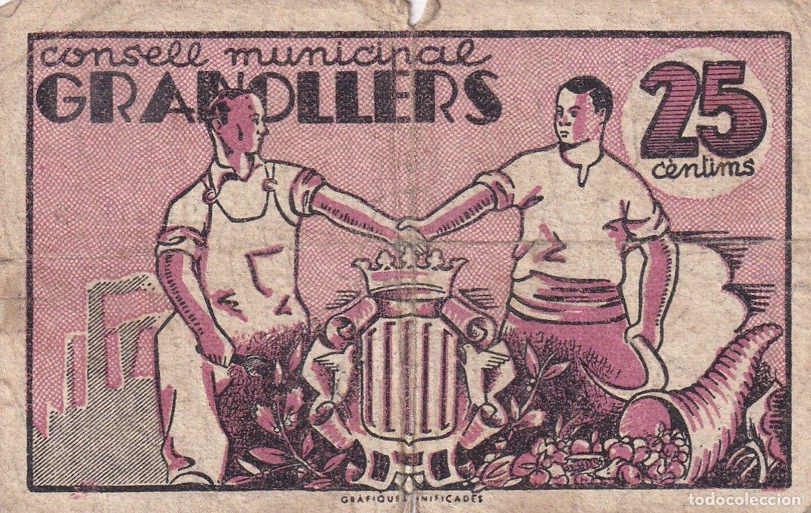 Lokale Banknoten: CRBL0219 BILLETE LOCAL ESPA&Ntilde;A 25 CENTIMOS GRANOLLERS 1937 MC