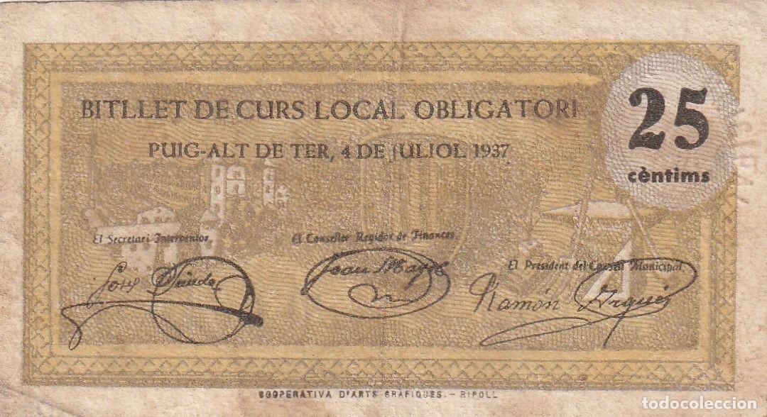 Lokale Banknoten: CRBL0223 BILLETE LOCAL ESPA&Ntilde;A 25 CENTIMOS PUIG ALT DE TER 1937 BC