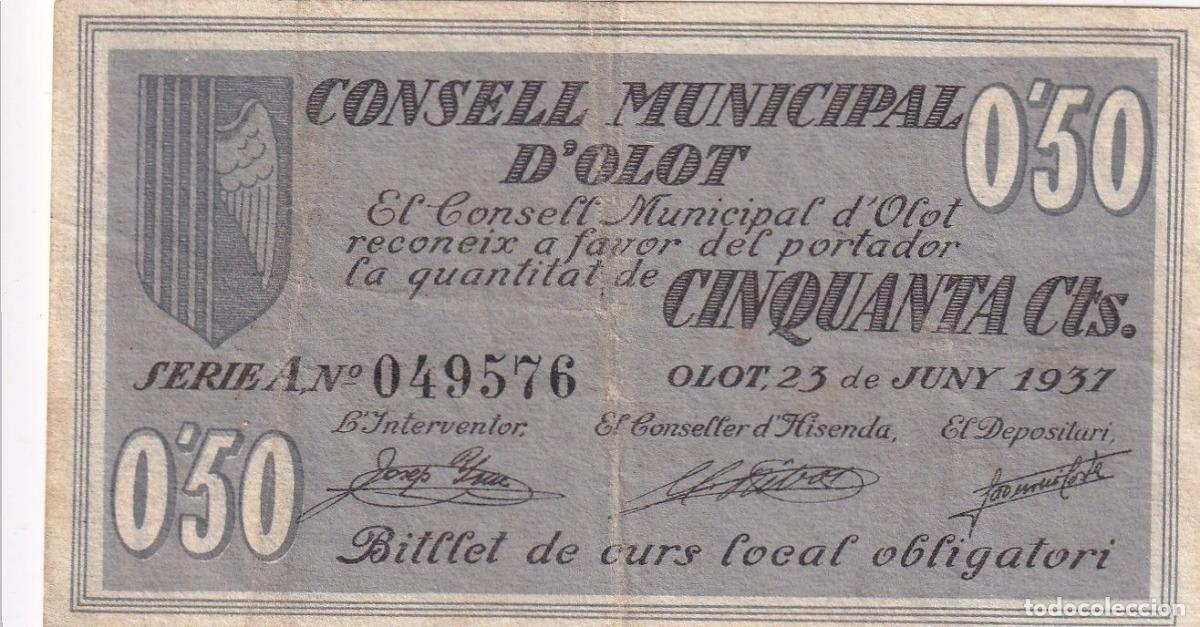 Lokale Banknoten: CRBL0241 BILLETE LOCAL ESPA&Ntilde;A 50 CENTIMOS OLOT 1937 BC