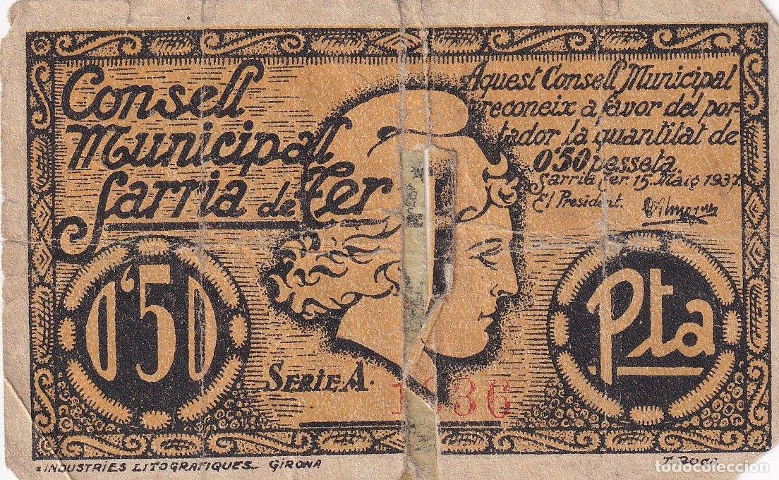 Lokale Banknoten: CRBL0242 BILLETE LOCAL ESPA&Ntilde;A 50 CENTIMOS SARRIA DE TER USADO