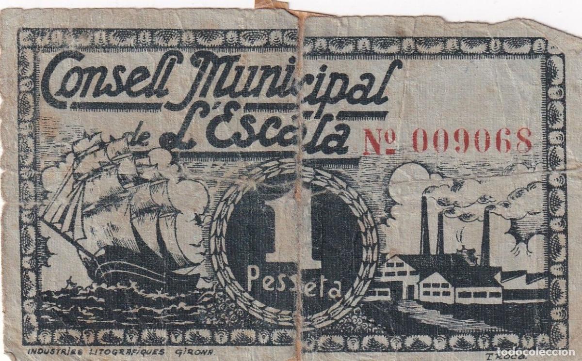 Lokale Banknoten: CRBL0254 BILLETE LOCAL ESPA&Ntilde;A 1 PESETA L'ESCOLA USADO