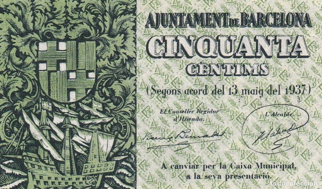Billets locaux: CRBL0486 BILLETE LOCAL ESPA&Ntilde;A BARCELONA 50 CENTIMOS 1937 SIN CIRCULAR