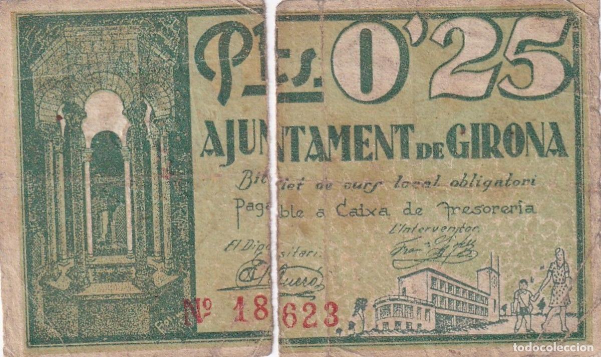 Billets locaux: CRBL0487 BILLETE LOCAL ESPA&Ntilde;A GIRONA 25 CENTIMOS 1937 ROTO POR LA MITAD