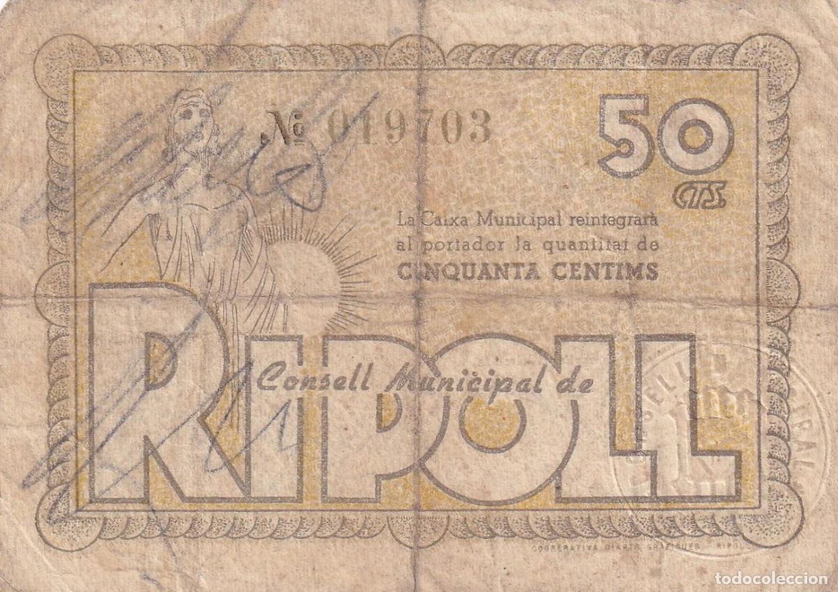 Billets locaux: CRBL0489 BILLETE LOCAL ESPA&Ntilde;A RIPOLL 50 CENTIMOS 1937 USADO