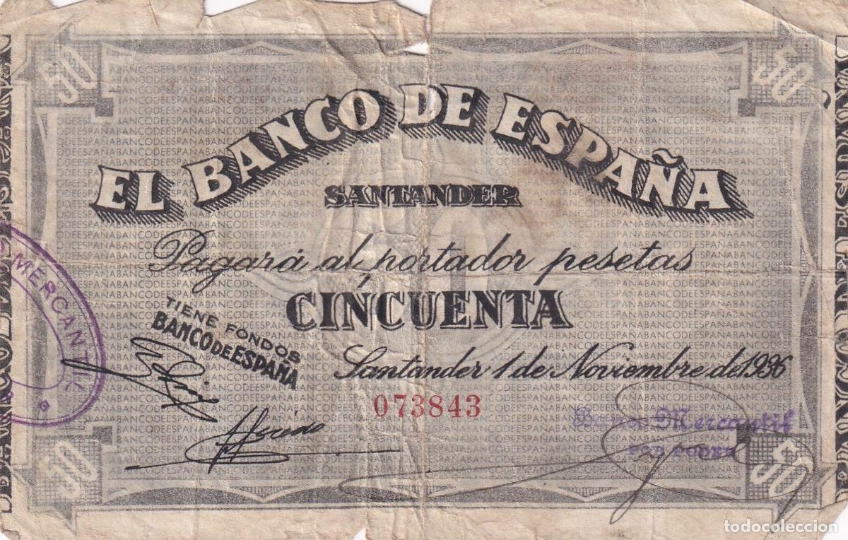 Billets locaux: CRBL0497 BILLETE LOCAL ESPA&Ntilde;A SANTANDER 50 PESETAS 1936 BC