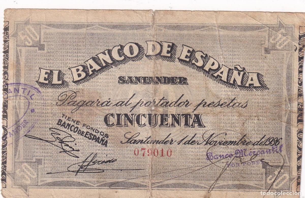 Billets locaux: CRBL0499 BILLETE LOCAL ESPA&Ntilde;A SANTANDER 50 PESETAS 1936 MBC-